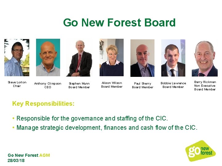 Go New Forest Board Steve Lorton Chair Anthony Climpson CEO Stephen Munn Board Member