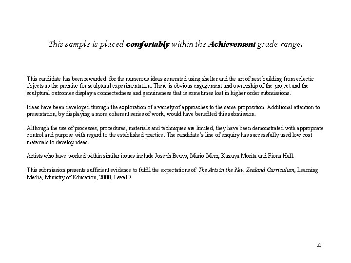 This sample is placed comfortably within the Achievement grade range. This candidate has been