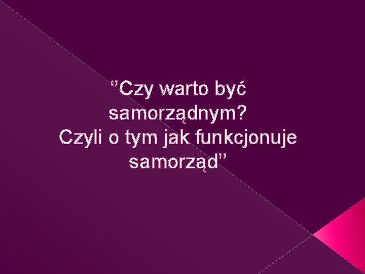 ‘’Czy warto być samorządnym? Czyli o tym jak funkcjonuje samorząd’’ 