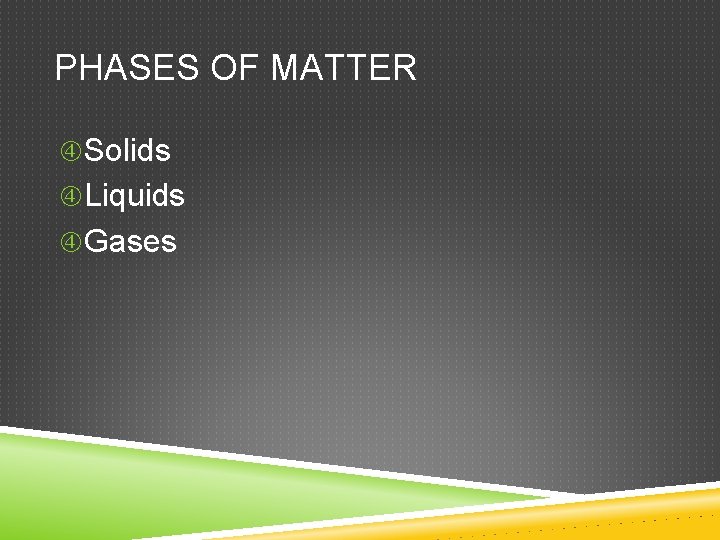 PHASES OF MATTER Solids Liquids Gases 