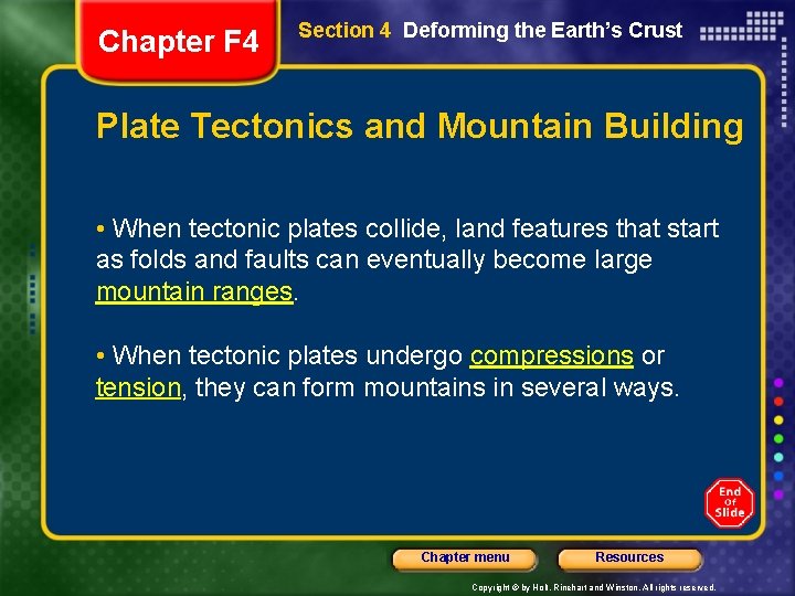 Chapter F 4 Section 4 Deforming the Earth’s Crust Plate Tectonics and Mountain Building