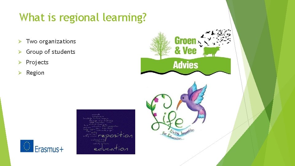 What is regional learning? Ø Two organizations Ø Group of students Ø Projects Ø