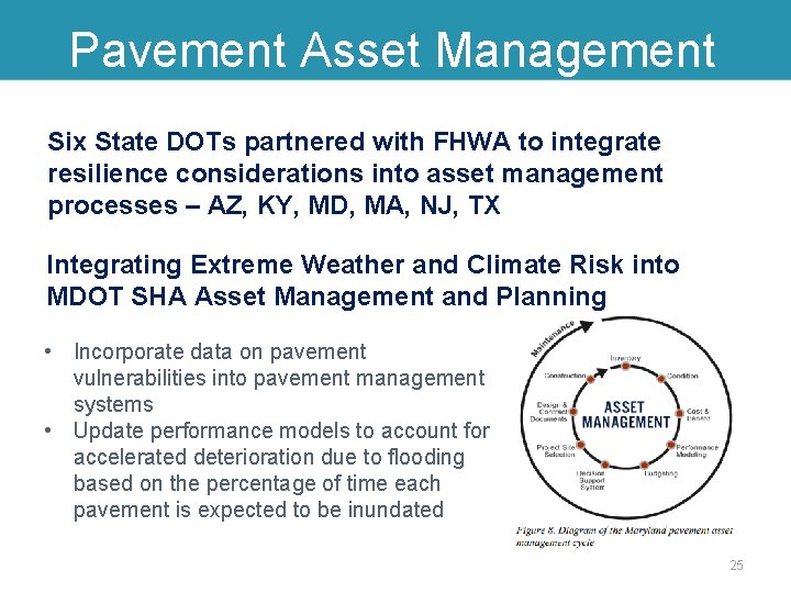 Pavement Asset Management Six State DOTs partnered with FHWA to integrate resilience considerations into
