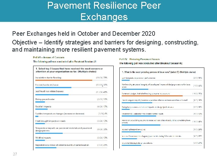 Pavement Resilience Peer Exchanges held in October and December 2020 Objective – Identify strategies