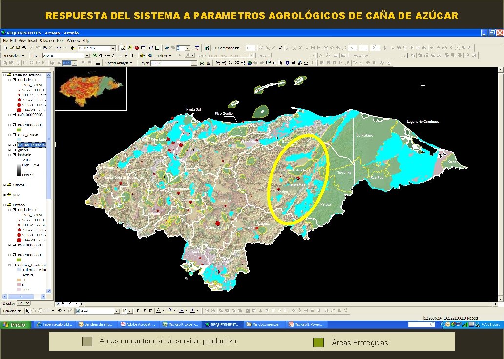 RESPUESTA DEL SISTEMA A PARAMETROS AGROLÓGICOS DE CAÑA DE AZÚCAR Áreas con potencial de