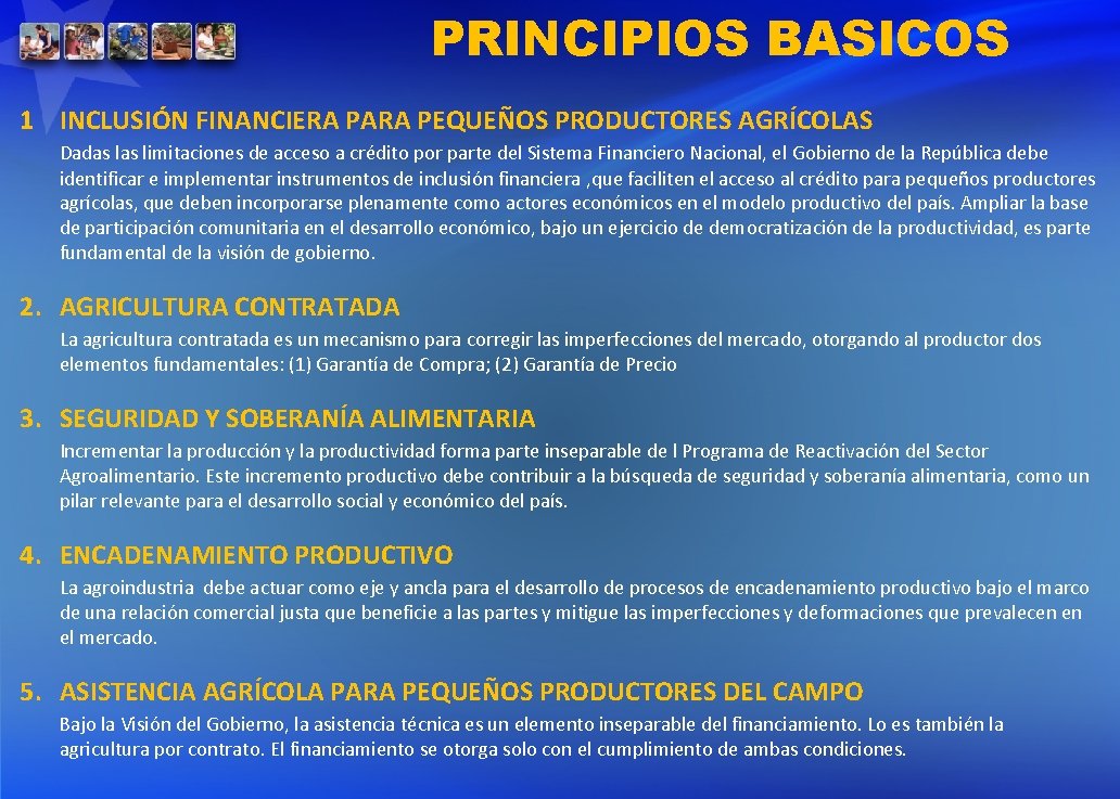 PRINCIPIOS BASICOS 1 INCLUSIÓN FINANCIERA PARA PEQUEÑOS PRODUCTORES AGRÍCOLAS Dadas limitaciones de acceso a