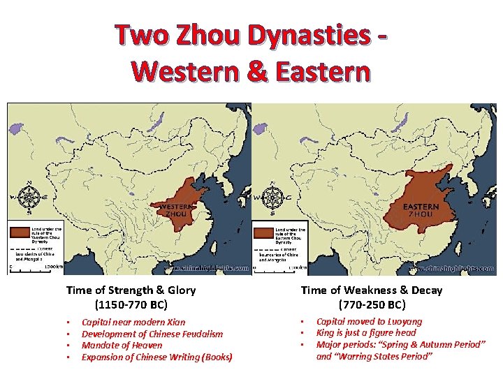 Two Zhou Dynasties Western & Eastern Time of Strength & Glory (1150 -770 BC)