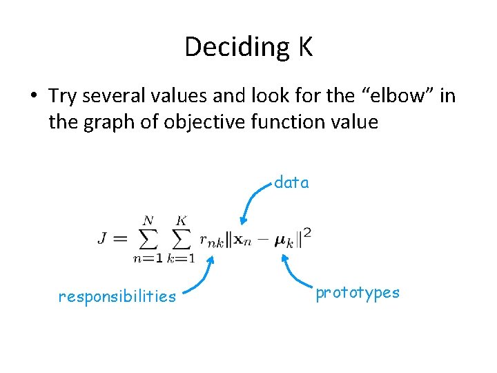 Deciding K • Try several values and look for the “elbow” in the graph