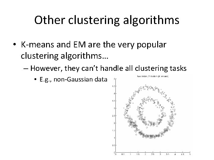 Other clustering algorithms • K-means and EM are the very popular clustering algorithms… –