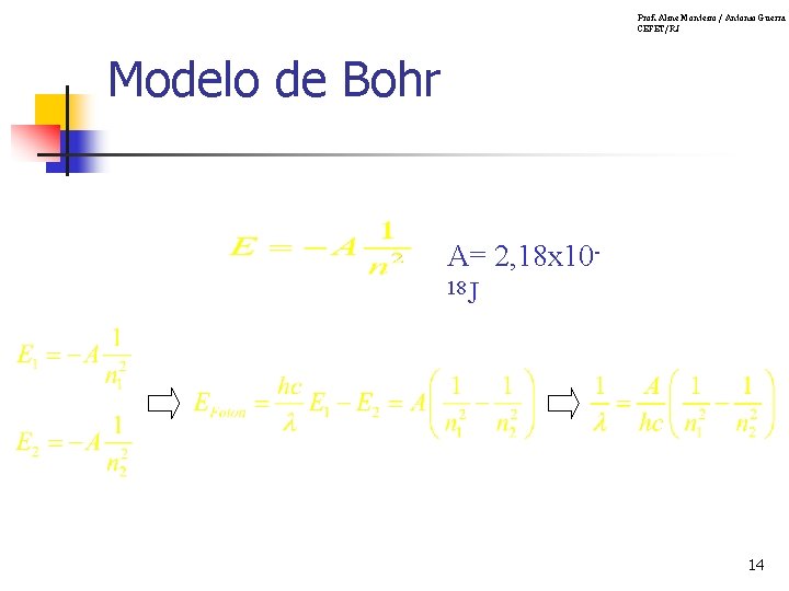 Prof. Aline Monteiro / Antonio Guerra CEFET/RJ Modelo de Bohr A= 2, 18 x