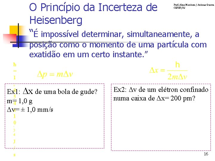 O Princípio da Incerteza de Heisenberg “É impossível determinar, simultaneamente, a Prof. Aline Monteiro