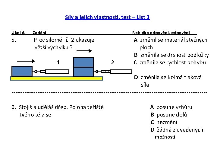 Síly a jejich vlastnosti, test – List 3 Úkol č. Zadání Nabídka odpovědí, odpovědi