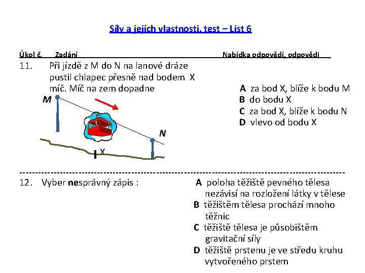 Síly a jejich vlastnosti, test – List 6 Úkol č. 11. Zadání Nabídka odpovědí,