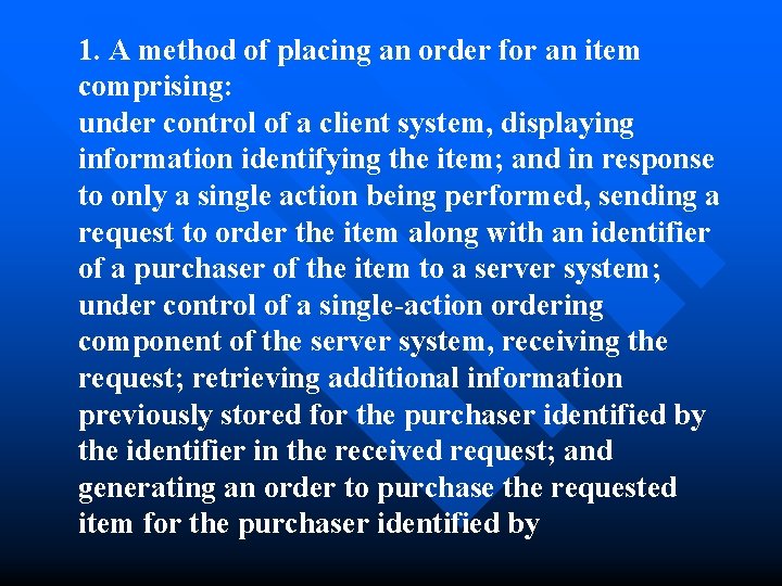 1. A method of placing an order for an item comprising: under control of