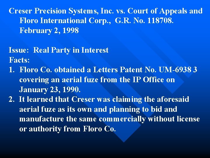 Creser Precision Systems, Inc. vs. Court of Appeals and Floro International Corp. , G.