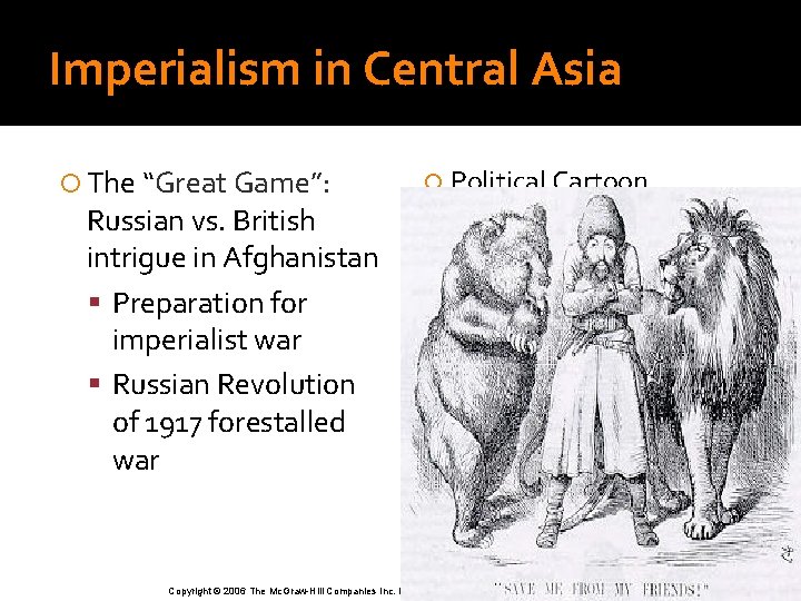Imperialism in Central Asia The “Great Game”: Political Cartoon Russian vs. British intrigue in