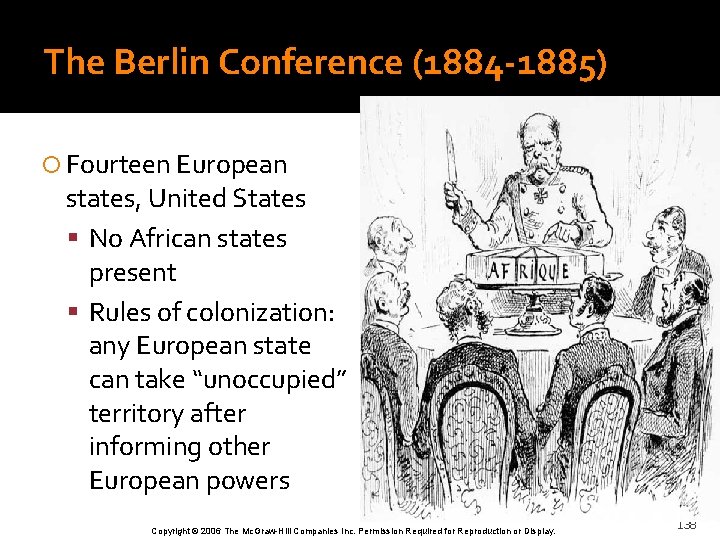 The Berlin Conference (1884 -1885) Fourteen European states, United States No African states present