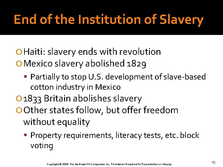 End of the Institution of Slavery Haiti: slavery ends with revolution Mexico slavery abolished