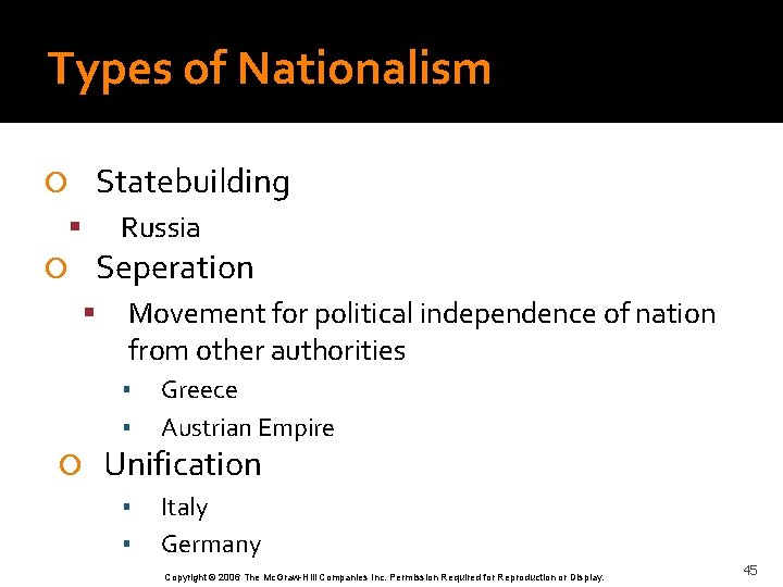 Types of Nationalism Statebuilding Russia Seperation Movement for political independence of nation from other