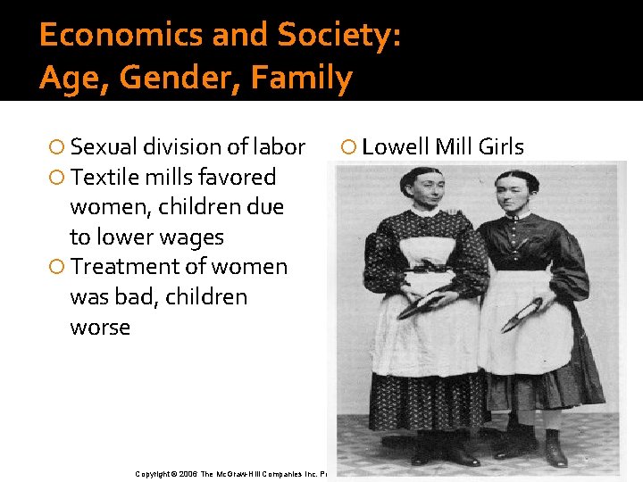 Economics and Society: Age, Gender, Family Sexual division of labor Textile mills favored Lowell