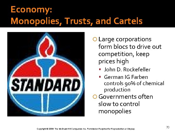 Economy: Monopolies, Trusts, and Cartels Large corporations form blocs to drive out competition, keep