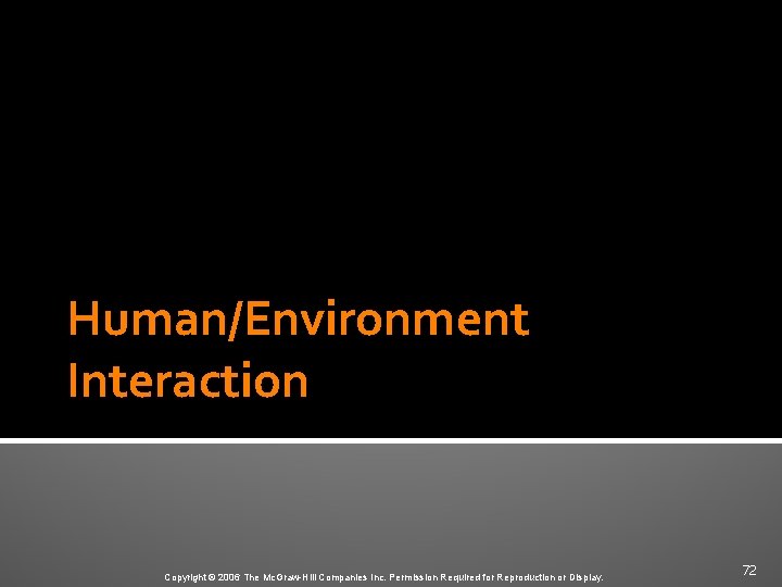 Human/Environment Interaction Copyright © 2006 The Mc. Graw-Hill Companies Inc. Permission Required for Reproduction