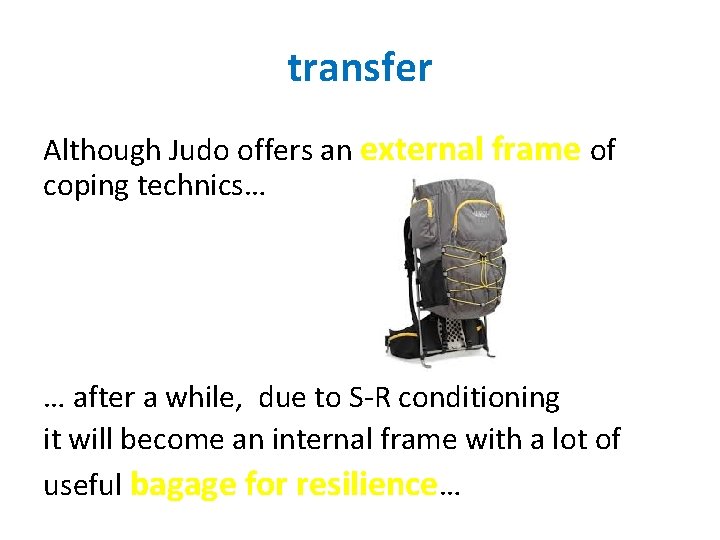 transfer Although Judo offers an external frame of coping technics… … after a while,