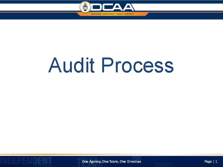 Audit Process One Agency, One Team, One Direction Page | 1 