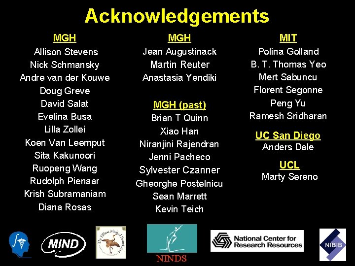 Acknowledgements MGH MIT Allison Stevens Nick Schmansky Andre van der Kouwe Doug Greve David