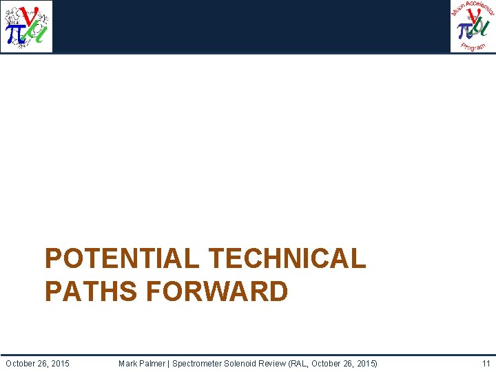 POTENTIAL TECHNICAL PATHS FORWARD October 26, 2015 Mark Palmer | Spectrometer Solenoid Review (RAL,