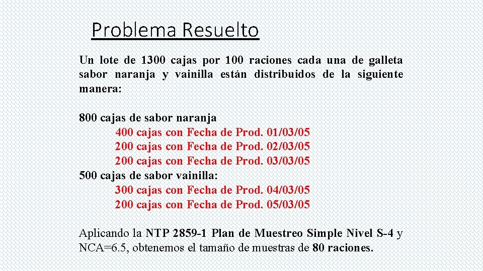 Problema Resuelto Un lote de 1300 cajas por 100 raciones cada una de galleta Problema Resuelto Un lote de 1300 cajas por 100 raciones cada una de galleta