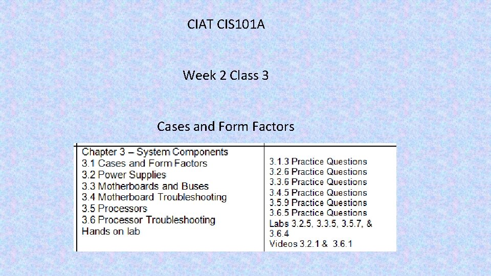 CIAT CIS 101 A Week 2 Class 3 Cases and Form Factors 