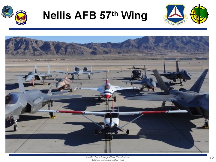 Nellis AFB 57 th Wing Air-Surface Integration Excellence Advise – Assist – Control 12