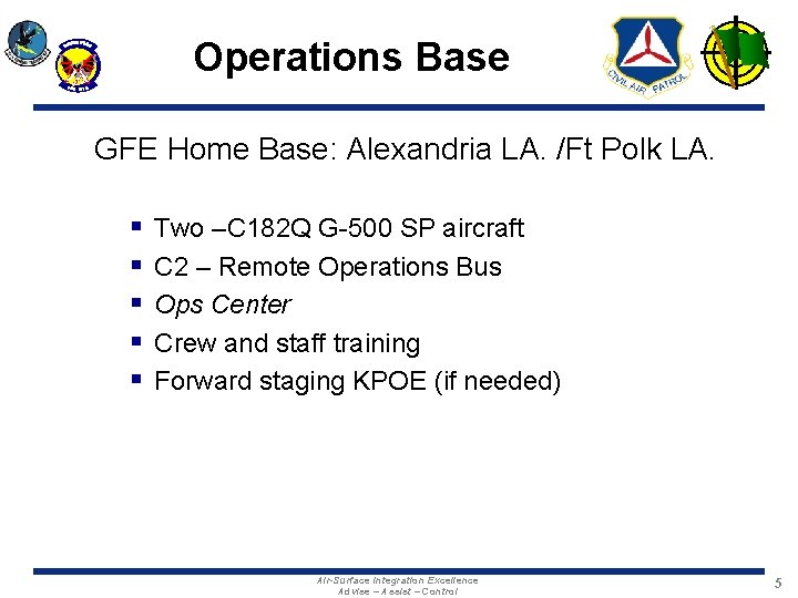 Operations Base GFE Home Base: Alexandria LA. /Ft Polk LA. § § § Two