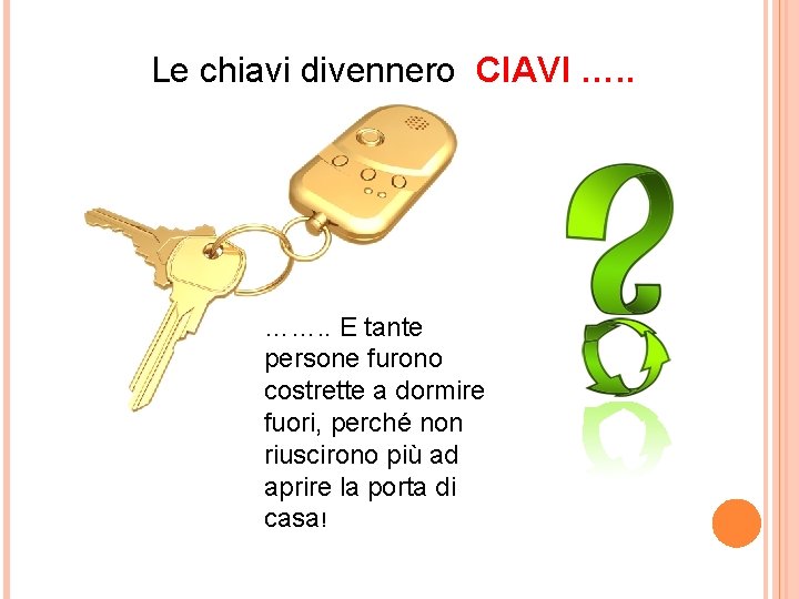 Le chiavi divennero CIAVI …. . ……. . E tante persone furono costrette a