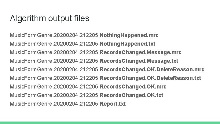 Algorithm output files Music. Form. Genre. 20200204. 212205. Nothing. Happened. mrc Music. Form. Genre.