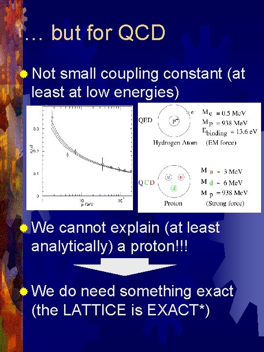 … but for QCD ® Not small coupling constant (at least at low energies)