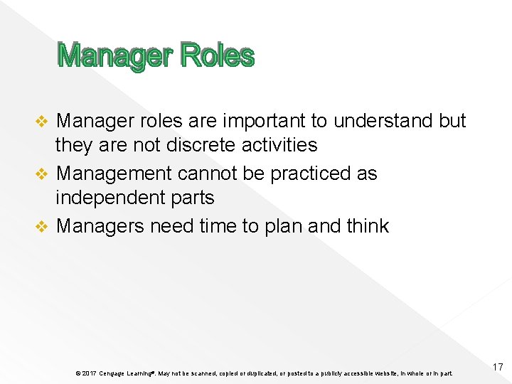 Manager roles are important to understand but they are not discrete activities v Management