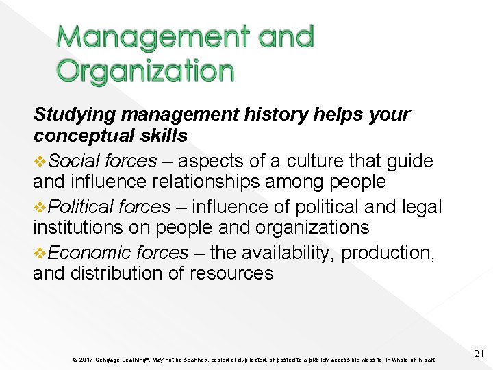 Studying management history helps your conceptual skills v. Social forces – aspects of a