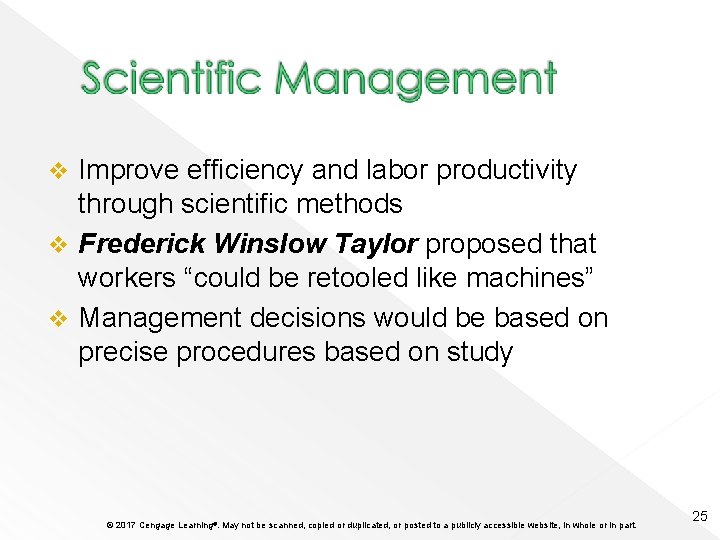 Improve efficiency and labor productivity through scientific methods v Frederick Winslow Taylor proposed that