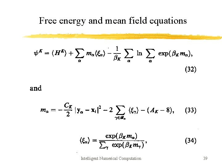 Free energy and mean field equations Intelligent Numerical Computation 39 