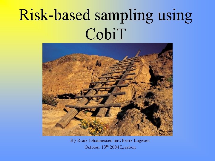 Risk-based sampling using Cobi. T By Rune Johannessen and Børre Lagesen October 13 th