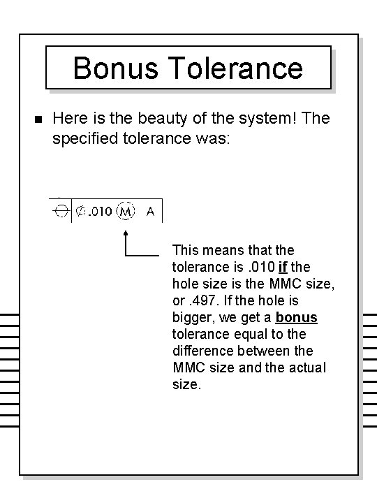 Bonus Tolerance n Here is the beauty of the system! The specified tolerance was: