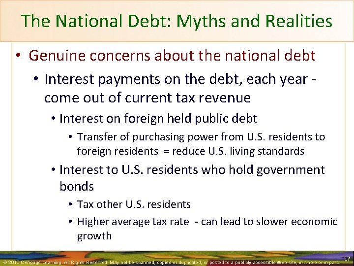 The National Debt: Myths and Realities • Genuine concerns about the national debt •