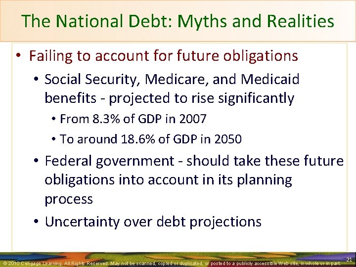 The National Debt: Myths and Realities • Failing to account for future obligations •