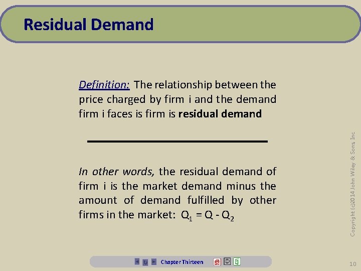 Residual Demand In other words, the residual demand of firm i is the market