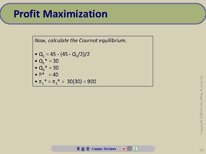 Profit Maximization • Q 1 = 45 - (45 - Q 1/2)/2 • Q
