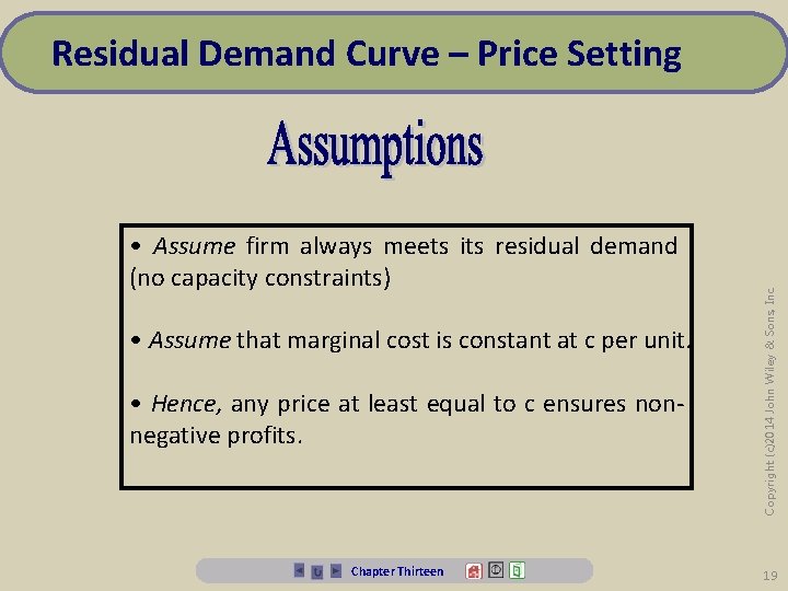  • Assume firm always meets its residual demand (no capacity constraints) • Assume