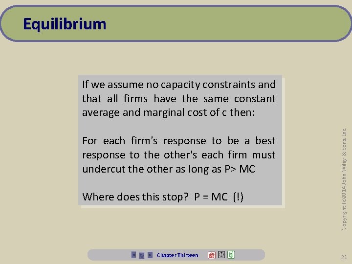 Equilibrium For each firm's response to be a best response to the other's each