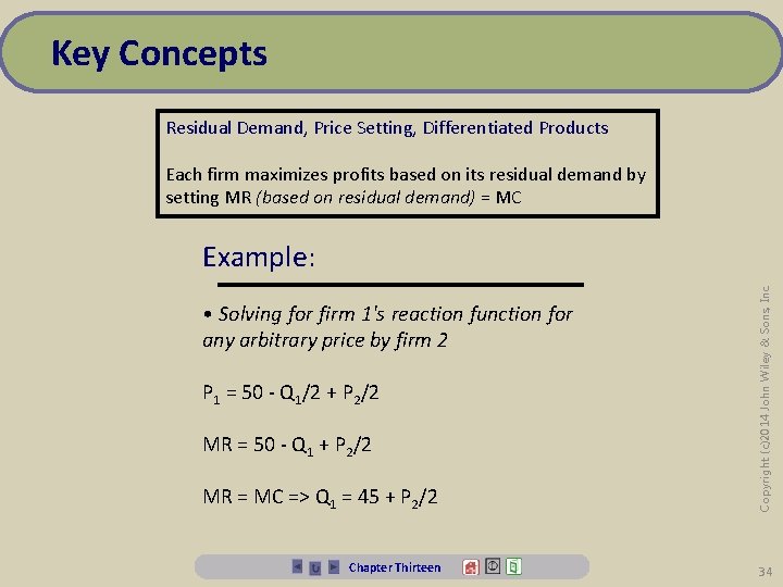 Key Concepts Residual Demand, Price Setting, Differentiated Products Each firm maximizes profits based on